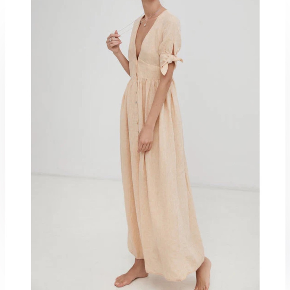 Elegant Peach Linen Maxi Dress (Harshman)
